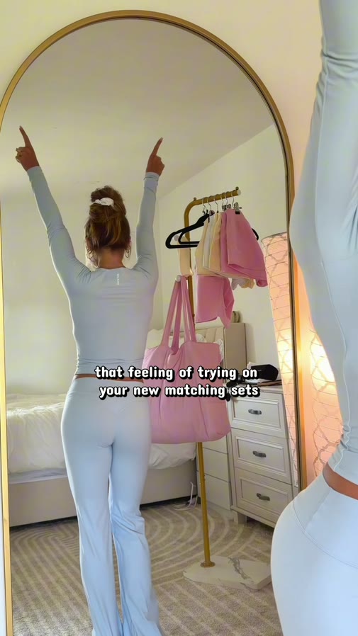 Trying on a new blue matching set