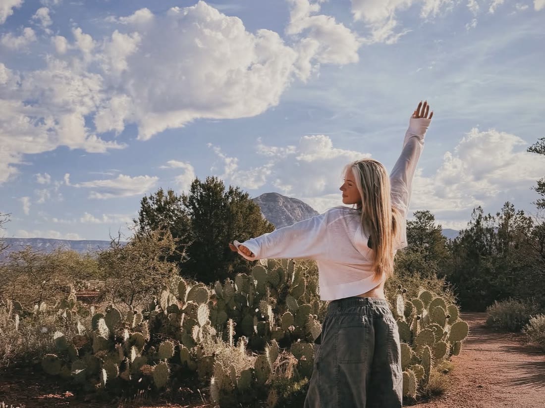 Mandi Bagley on a desert road in Sedona