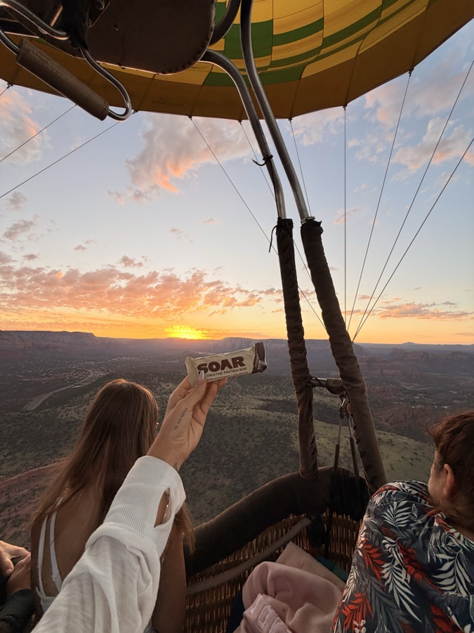 Sunrise hot air balloon flight over Sedona with a SOAR bar