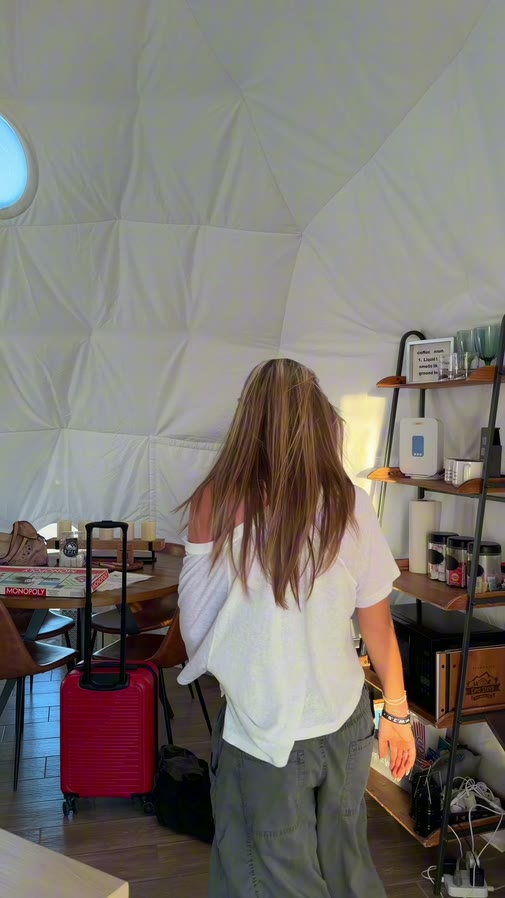Arriving at a glamping dome