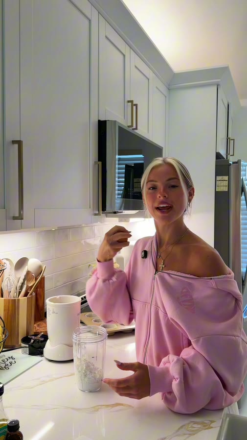 Making a shake in the kitchen